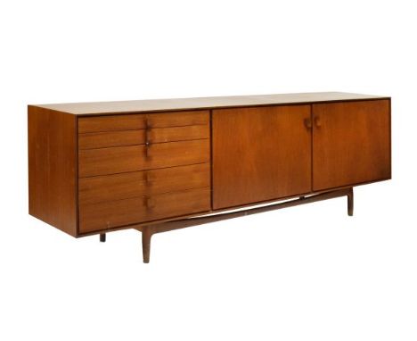 Modern Design - IB Kofod Larsen for G-plan, large 1960's teak sideboard, having five graduated drawers with square knob handl