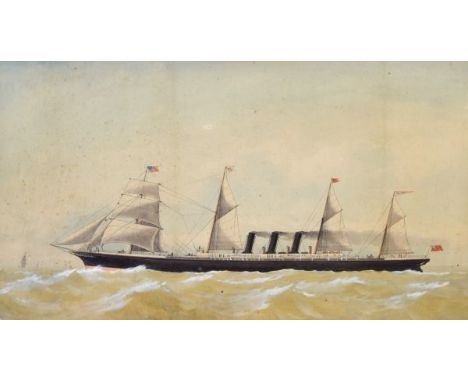 Late 19th/early 20th Century watercolour - Steamship portrait, 'SS City of Rome', built by the Vickers Ship Building Company,
