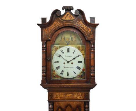 Second quarter 19th Century inlaid oak and rosewood-cased eight day painted dial longcase clock, J.Stokes, Birmingham, the 14