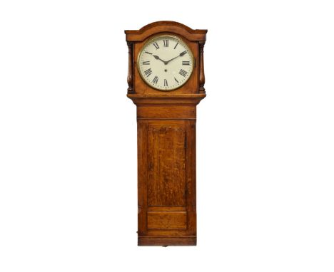 Railway Interest - Late 19th Century oak-cased 'Act of Parliament'-style wall clock, the 12-inch white circular Roman dial wi