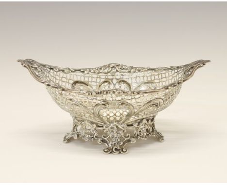 Victorian silver oval basket, having pierced and embossed decoration, sponsors mark of Francis Boone Thomas &amp; Co, London 