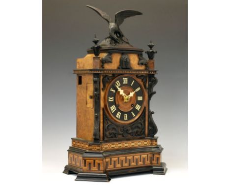 Fine 19th Century 'Black Forest' inlaid walnut musical cuckoo bracket or table clock, circa 1879, retailed by Camerer, Cuss &