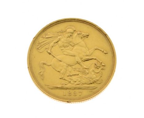 Gold Coin, - Victorian double sovereign 1887, Jubilee head Condition: Surface wear and light scratching, some nicks to edge -