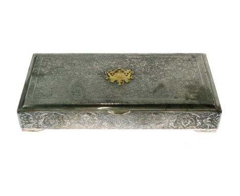 Middle Eastern interest - Iranian white metal presentation box, bearing the crest of Pahlavi Mohammed Reza (1919-1980), Shah 