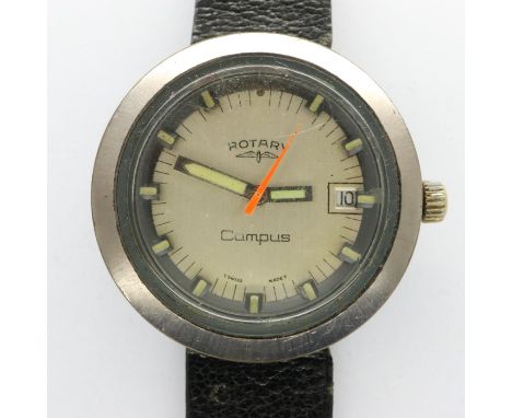 ROTARY: campus fibreglass cased wristwatch on a black strap, working at lotting. P&amp;P Group 1 (£14+VAT for the first lot a