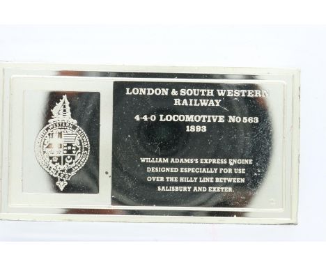 John Pinches hallmarked silver 1ozt ingot, Adams 4-4-0 locomotive from the London &amp; South Western Railway Collection. P&a