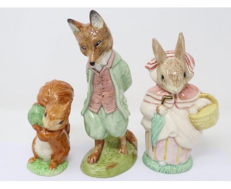 Beswick limited edition foxy whiskered gentlemen and Mrs Rabbit, both limited edition 1119/1947 and a squirrel Nutkin. P&amp;
