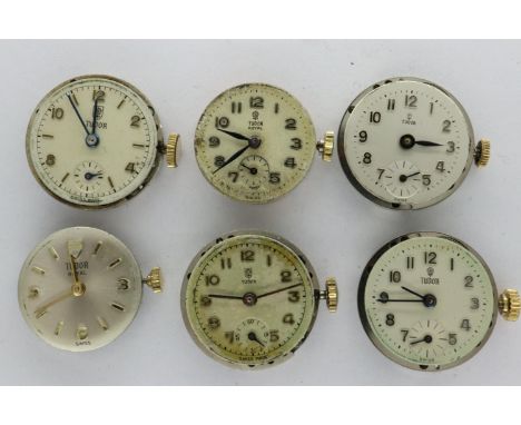 Six Tudor watch movements. P&amp;P Group 2 (£18+VAT for the first lot and £3+VAT for subsequent lots) 