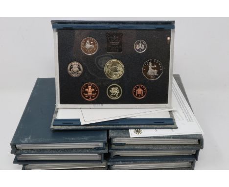 Seven 1990s Royal Mint Proof Coin Collections within folders and with certificates. P&amp;P Group 1 (£14+VAT for the first lo