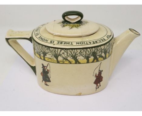 Charles Noke for Royal Doulton, an Isaac Walton Ware teapot designed with fishermen and signed Noke, pattern number D2312, L: