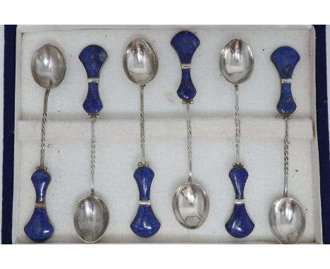 Six 925 silver spoons with Lapis Lazuli handles, boxed. P&amp;P Group 1 (£14+VAT for the first lot and £1+VAT for subsequent 