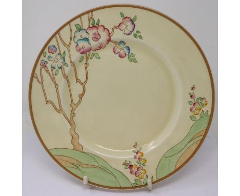 Clarice Cliff cabinet plate in the Chippendale pattern, light crazing and firing pit marks to reverse otherwise no cracks or 