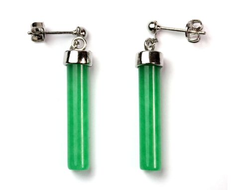 A pair of 18ct white gold plated mounted jade earrings.