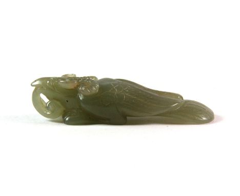 A 19th / early 20th century Chinese carved jade figure of a mythical bird with horns, L. 7cm.