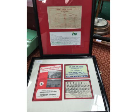 A framed and glazed 1957 Bournemouth and Boscombe Athletic club trial match,Saturday August 13 together with a framed and gla