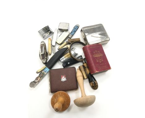 A quantity of various collectables including cigarette cases, pen knives and silver plated cutlery.