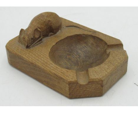 Robert Mouseman Thompson of Kilburn - an oak rectangular ash tray, carved with signature mouse, W10cm D7cm 