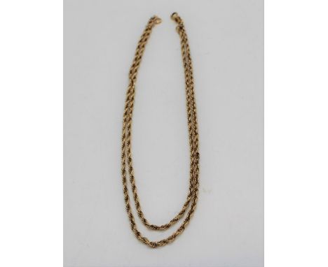 14ct yellow gold rope chain necklace, with screw clasp bail fastening and spring ring clasp stamped 14K, L38cm, 9.3g 