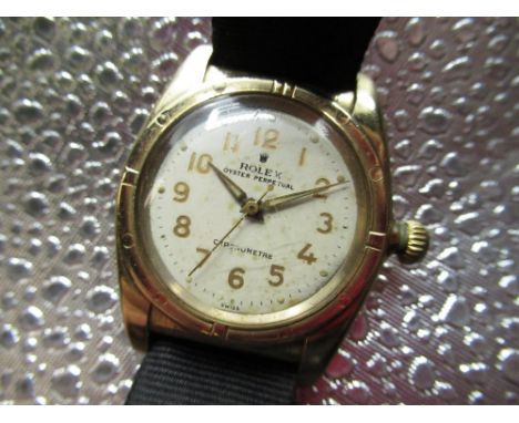 1940's Rolex 9ct gold Bubble Back Oyster Perpetual Chronometer automatic wristwatch, case number 388210, signed champagne dia