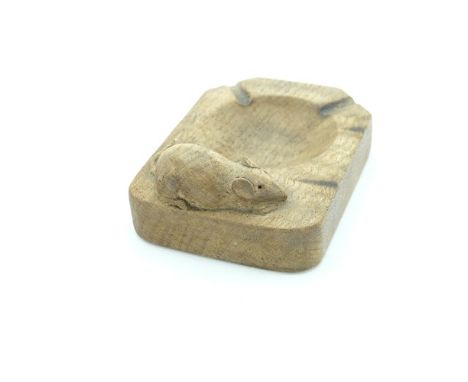 Robert Mouseman Thompson of Kilburn - an oak rectangular ash tray, carved with signature mouse, W10cm D7cm