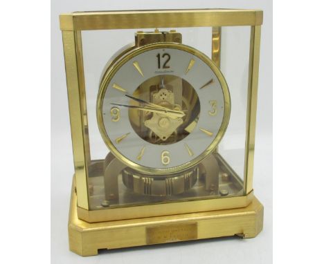 1960's Jaeger-LeCoultre Vl C Atmos clock, rectangular gilt metal case with canted corners, circular dial with baton numerals 
