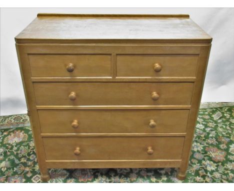 Robert Mouseman Thompson of Kilburn - an oak  chest of two short and three long drawers with turned wooden handles, adzed top