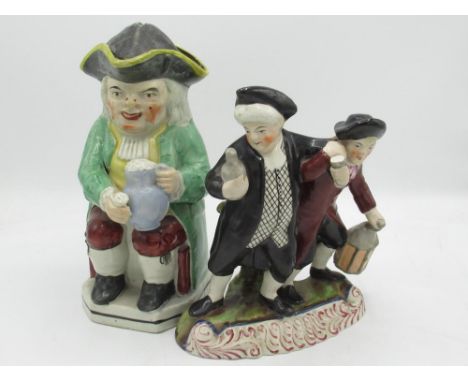 C19th Staffordshire Drunken Parson group, on scroll painted oval base, H22.5cm with castle of Fiddes Inv.No 580 on base, a Vi