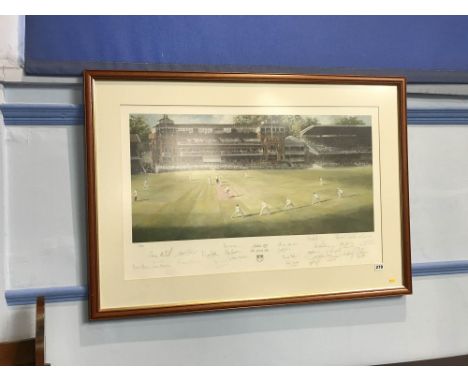 A signed Ashes 1989 'The Lords Test' print, with thirty signatures, 50 x 80cm