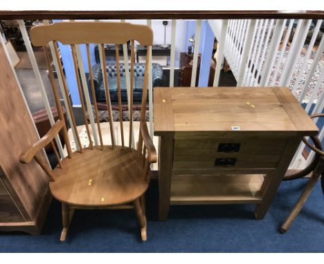 Rocking chair and a light oak side table, W 70cm