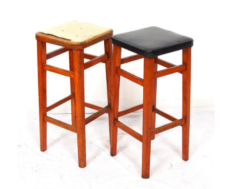 PAIR OF VINTAGE BENTWOOD STOOLS
with leather effect covered seats, 'Buckingham Bentwood' labels to underside of seats, 71.5cm