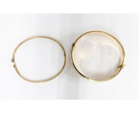 Gold plated stiff hinged bangle and another (2) 