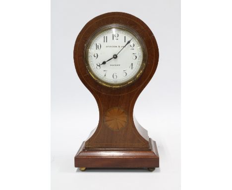 Edwardian mahogany cased mantle clock with inlaid paterae, the circular enamel dial with Arabic numerals and inscribed Spirid