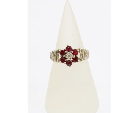 18ct gold ruby and diamond dress ring, size M1/2 