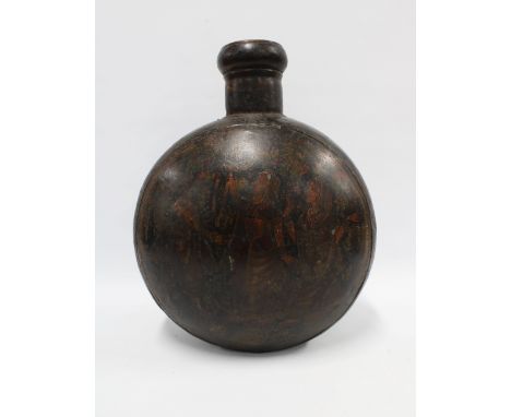Late 18th / early 19th Indian painted metal flask, decorated with dancing figures, 44cm 