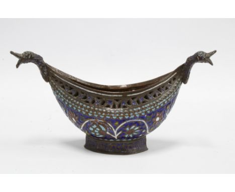 Enamel and copper kovsch, 19cm long 