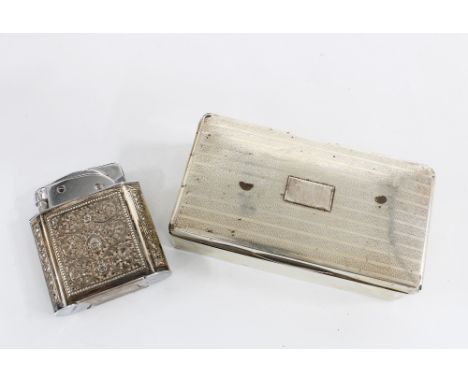 George V silver cigarette box, London 1924 (a/f) together with a white metal table lighter (2) 