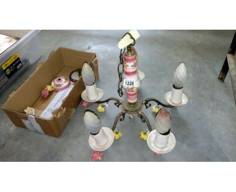 A 5 lamp ceramic and gilt ceiling light