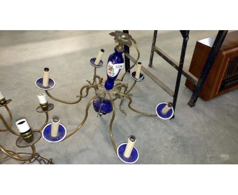 A gilt and ceramic 6 lamp ceiling light