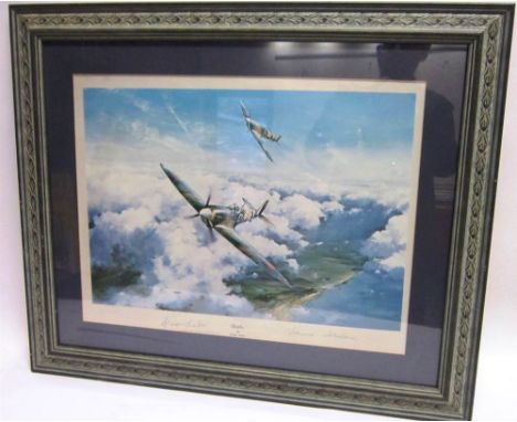 ROBERT TAYLOR (BRITISH, B.1946) 'Spitfire' Colour print, signed by Douglas Bader and 'Johnnie' Johnson, 38cm x 49.5cm.