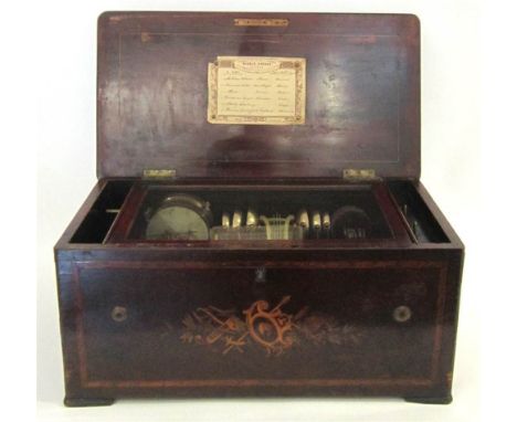 A NICOLE FRERES 'BELLS, DRUM & CASTANETS IN SIGHT' MUSICAL BOX Swiss, late 19th century, the 30cm pinned cylinder set to a gi