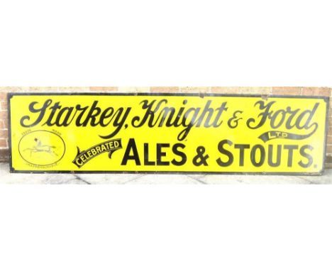 A STARKEY, KNIGHT & FORD ALES & STOUTS ENAMEL WALL SIGN by Chromo of Wolverhampton, with black lettering against a yellow gro