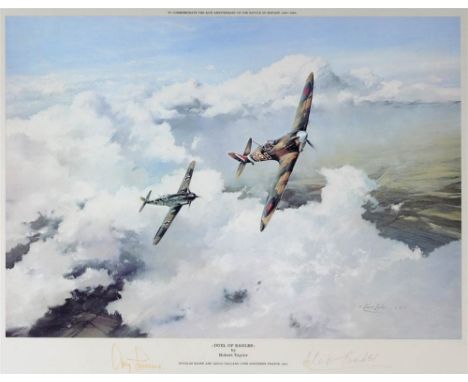 ROBERT TAYLOR (BRITISH, B.1946) 'Duel of Eagles'. Douglas Bader and Adolf Galland over Northern France, 1941 Colour print, si