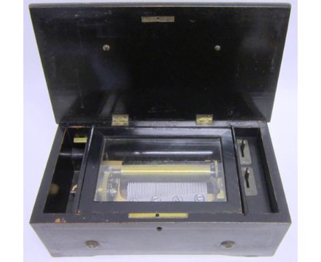 A MUSICAL BOX late 19th century, the 12.5cm pinned cylinder set to a gilded steel bed, playing a series of airs (probably six