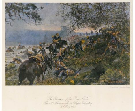 GILBERT HOLIDAY (BRITISH, 1879-1937) 'The Passage of the River Esla by The 15th Hussars and 51st Light Infantry, 31st May 181