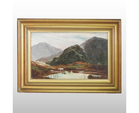 S R Percy, (early 20th century), landscape with cattle, signed, oil on canvas, 22 x 37cm