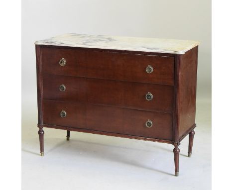 An early 20th century continental mahogany commode, with a white marble top, 116cm