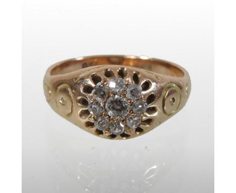 A 9 carat gold diamond cluster ring, set with old cut stones, approximately 0.5 carats overall