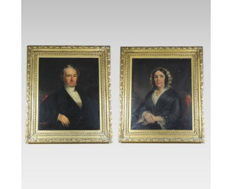 English School, (19th century), a half-length portrait of a gentleman, wearing a white collar and black coat, together with t