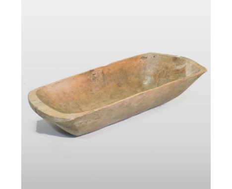 An antique carved sycamore dough trough, of tapered rectangular shape, 104cm