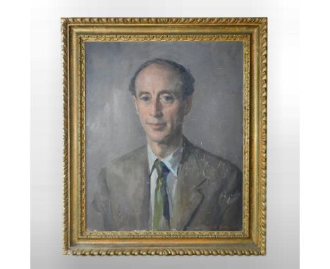 Kenneth Green *ARR, (mid 20th century), portrait of Mr Jarrett, signed and dated 1954, oil on canvas, 60 x 49cm